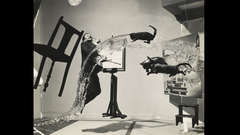 Photographer <a href="index.php?page=&url=http%3A%2F%2Fwww.cnn.com%2F2015%2F10%2F08%2Fentertainment%2Fgallery%2Ftbt-philippe-halsman-jump-book%2F" target="_blank">Philippe Halsman</a> met painter Salvador Dali, pictured, in 1941. After that, they worked together at least once a year. "An elating game," <a href="index.php?page=&url=http%3A%2F%2Fphilippehalsman.com%2Fhalsman%2Fhalsman-dali-a-personal-history%2F" target="_blank" target="_blank">Halsman wrote</a> in 1972, "creating images that did not exist, except in our imaginations. Whenever I needed a striking protagonist for one of my wild ideas, Dali would graciously oblige. Whenever Dali thought of a photograph so strange that it seemed impossible to produce, I tried to find a solution."