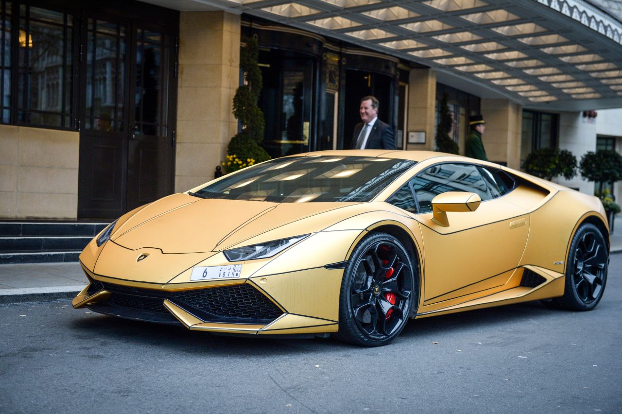 A Lamborghini pictured outside the Dorchester Hotel, London.<br /> 
