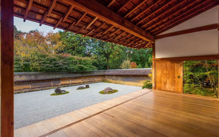 Located in northwestern Kyoto, this temple is part of the Myoshin-ji school of the Rinzai branch of Zen Buddhism. Ryoanji Temple, which translates as "the temple of the dragon at peace." It's said to have one of the most impressive examples of karesansui, or dry landscape -- a type of design seen in Japanese Zen gardens.