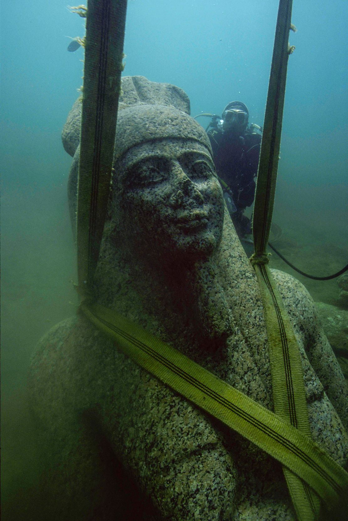 One of the many ancient statues Franck Goddio's team discovered beneath the sea. 