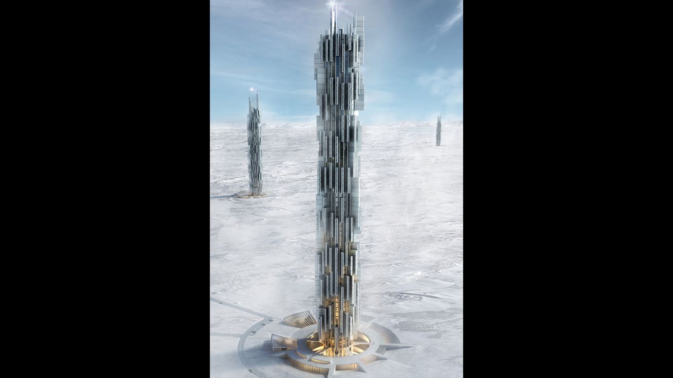 Located in Iceland, the green "tower is conceived as a giant 3D motherboard," where overheating and energy consumption issues are reduced by the island's naturally cooler climate. 