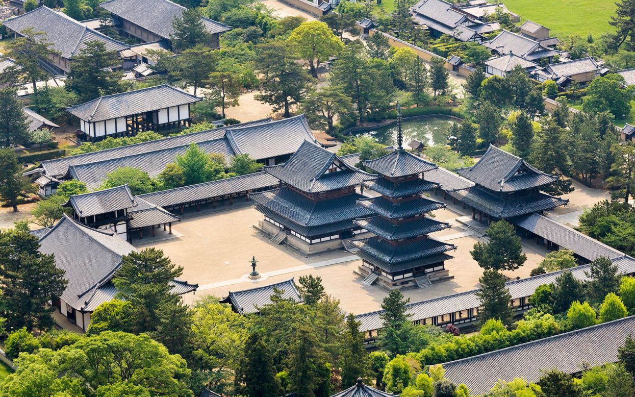 Horyu-ji -- "Temple of the Flourishing Law" -- is both a seminary and a monastery. The temple's pagoda is one of the oldest wooden buildings in the world.