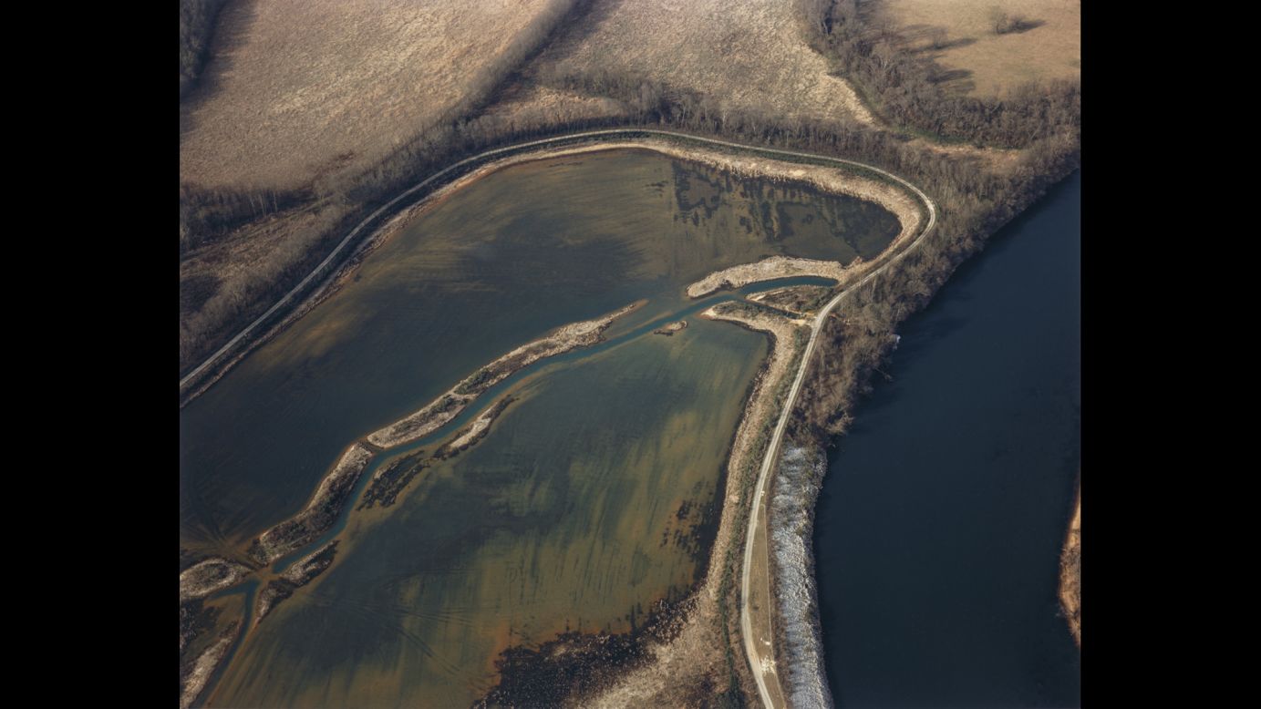 Waste ponds and the Savannah River are photographed at a Superfund site in Augusta, Georgia, in 1986.