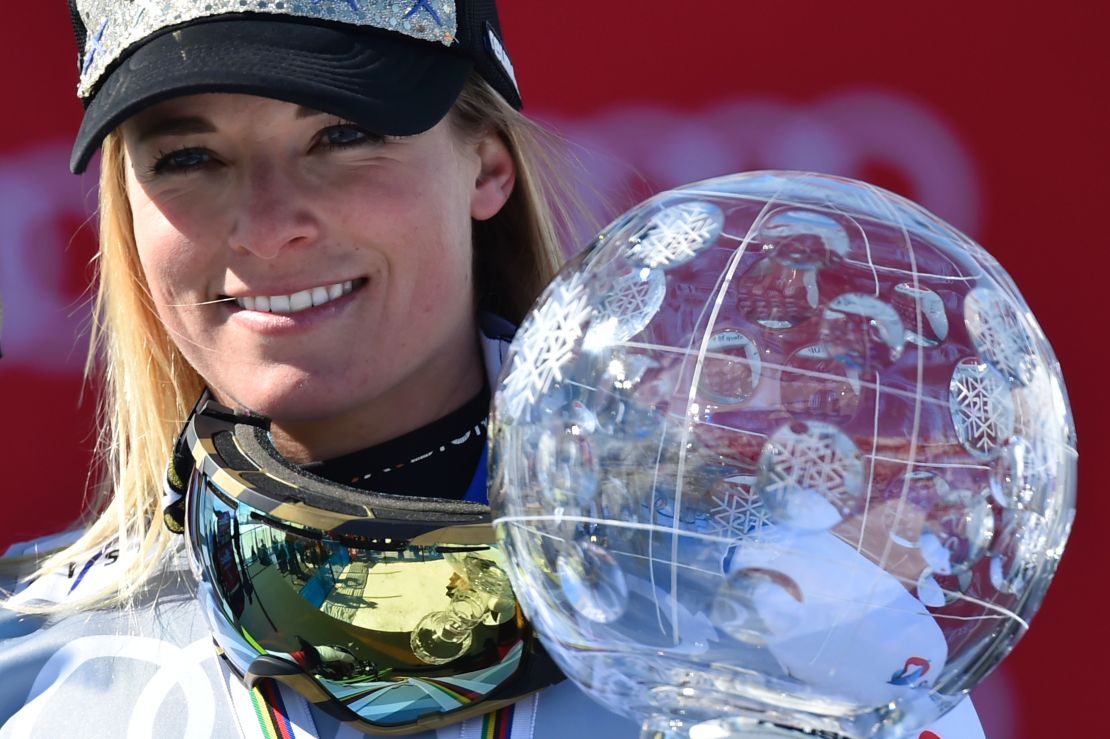 Women's World Cup champion Lara Gut with her Crystal Globe in St. Moritz.