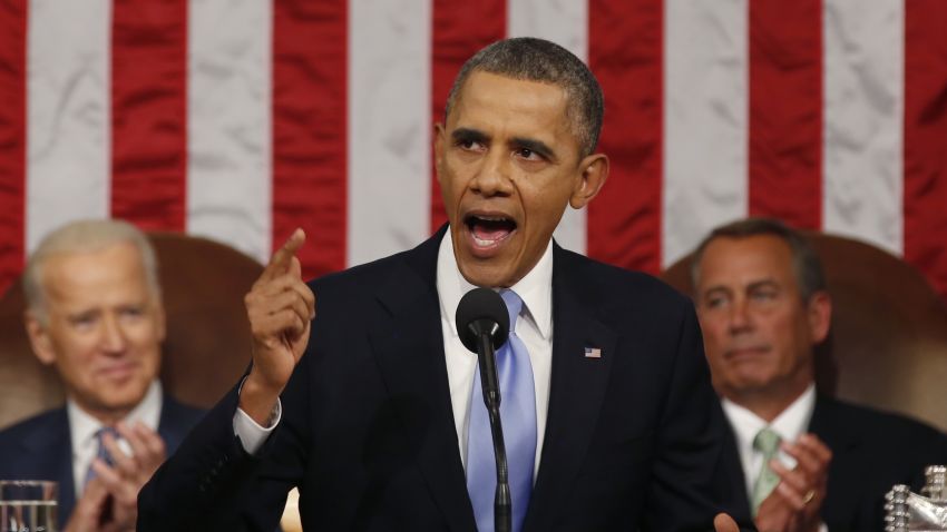 WASHINGTON, DC - JANUARY 28: U.S. President Barack Obama delivers his State of the Union speech on Capitol Hill on January 28, 2014 in Washington, DC. In his fifth State of the Union address, Obama is expected to emphasize on healthcare, economic fairness and new initiatives designed to stimulate the U.S. economy with bipartisan cooperation. (Photo by Larry Downing-Pool/Getty Images)