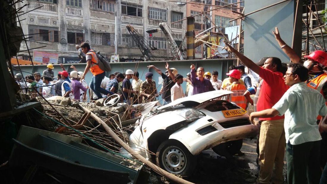 The rubble crushed cars.