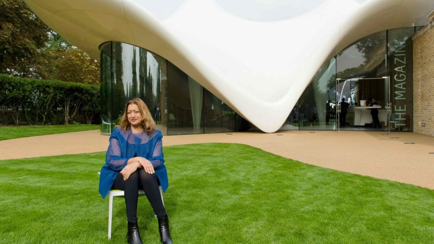 (FILES) A file photo taken on September 25, 2013, shows Iraqi-British architect Zaha Hadid posing for pictures outside her recently completed design for an extension of the Serpentine Sackler Gallery in London.
Iraqi-British architect Zaha Hadid, whose works include the London Aquatics Centre used in the 2012 Olympics, died on Thursday from a heart attack aged 65, her company said.  / AFP PHOTO / LEON NEALLEON NEAL/AFP/Getty Images