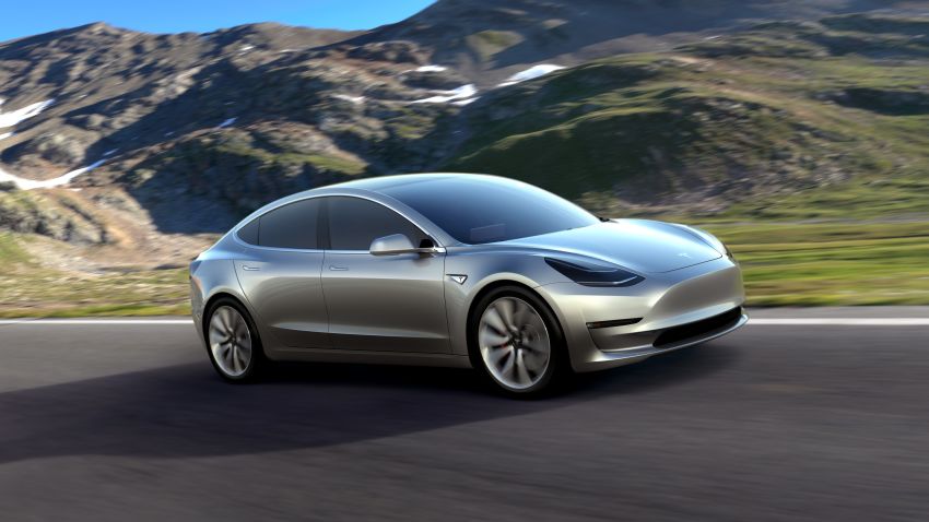 This undated photo provided by Tesla Motors shows the Model 3 car. The promise of an affordable electric car from Tesla Motors had hundreds of people lining up to reserve one. At a starting price of $35,000 before federal and state government incentives the Model 3 is less than half the cost of Tesla's previous models. (Tesla Motors via AP)