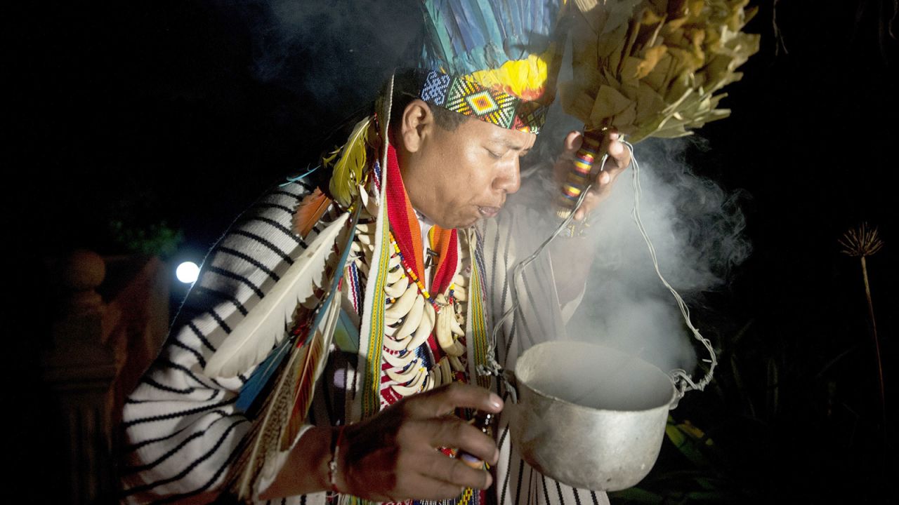Traditional Amazonian ayahuasca ceremonies, like this one in Colombia, use a hallucinogenic plant as part of a spiritual healing ritual. 