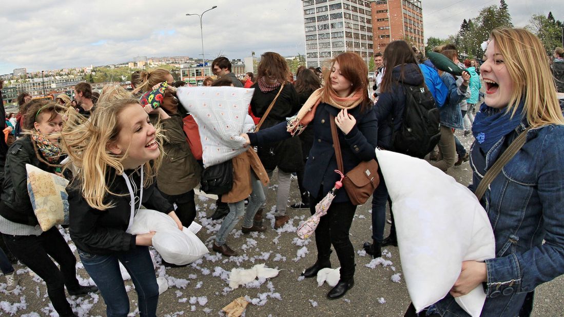 Clearly not content with being known just as the birthplace of the first Mrs. Trump, the Czech town of Zlin in 2014 staged the country's largest ever pillow fight.