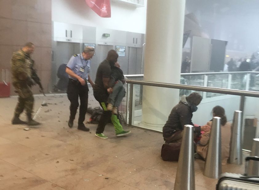 Wounded passengers are treated following a suicide bombing at the Brussels Airport on March 22, 2016. <a href="http://www.cnn.com/2016/03/30/europe/brussels-investigation/index.html">The attacks on the airport and a subway </a>killed 32 people and wounded more than 300. ISIS claims its "fighters" launched the attacks in the Belgian capital.