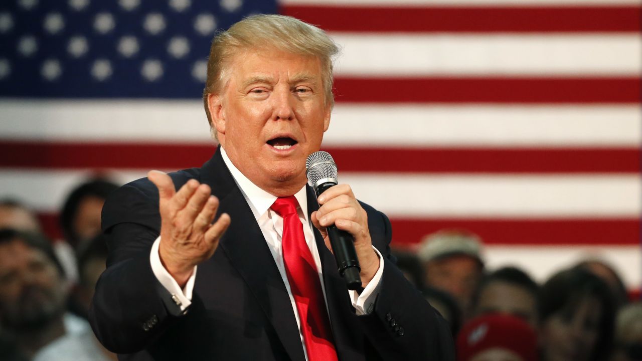 Republican presidential candidate, Donald Trump, participates in a town hall Saturday, April 2, 2016, in Rothschild, Wis. (AP Photo/Charles Rex Arbogast)