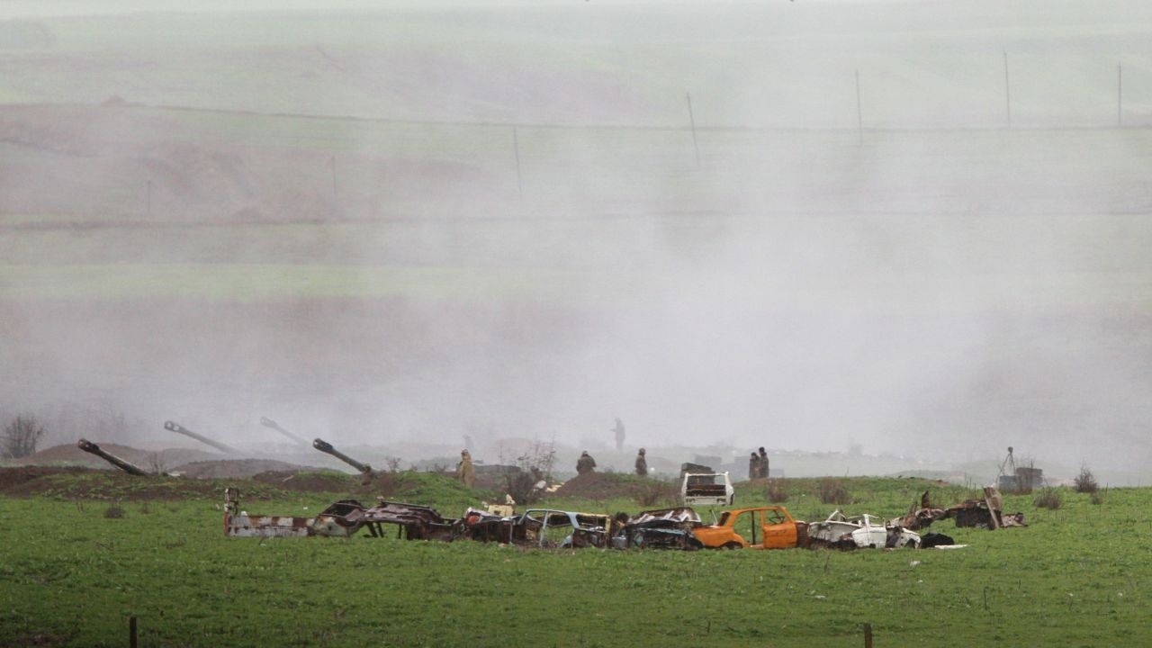 Armenian artillery units are seen in Martakert, Nagorno-Karabakh, on Sunday.