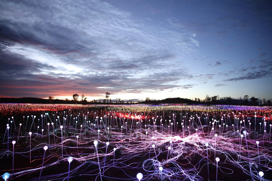 British artist Bruce Munro has covered an Australian desert with over 50,000 light bulbs. 