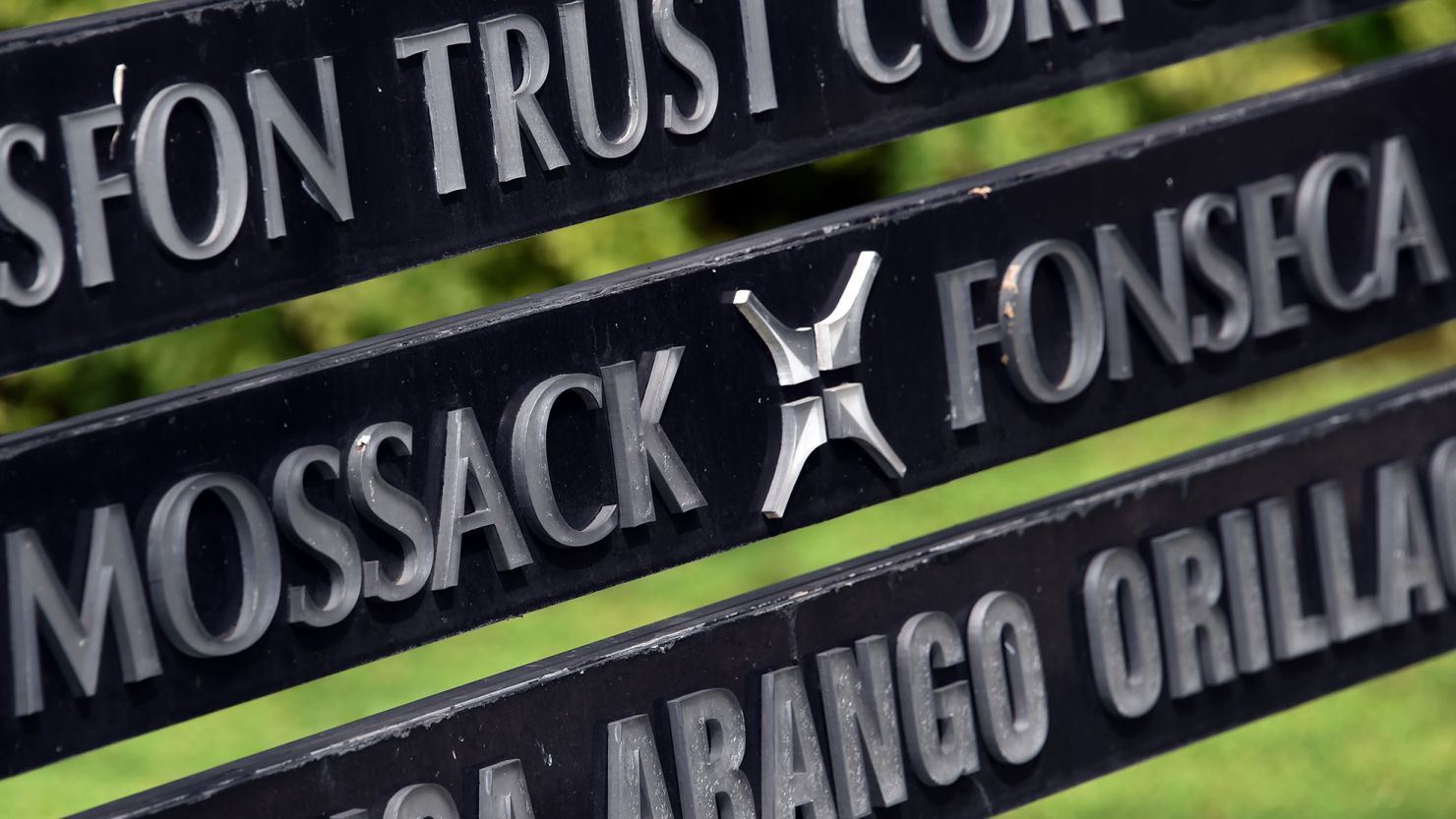 View of a sign outside the building where Panama-based Mossack Fonseca law firm offices are in Panama City