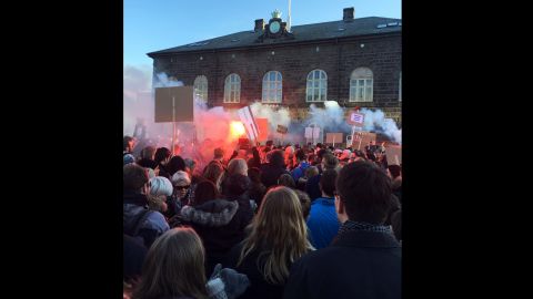 Protesters packed the streets outside Iceland's parliament Monday, calling for the prime minister's resignation.