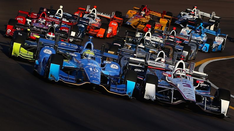 IndyCars line up before the start of the Phoenix Grand Prix on Saturday, April 2.
