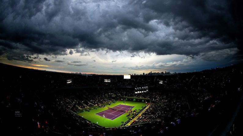 Clouds hover over a tennis court in Key Biscayne, Florida, during a Miami Open match on Tuesday, March 29. <a href="index.php?page=&url=http%3A%2F%2Fwww.cnn.com%2F2016%2F03%2F29%2Fsport%2Fgallery%2Fwhat-a-shot-sports-0329%2Findex.html" target="_blank">See 28 amazing sports photos from last week</a>