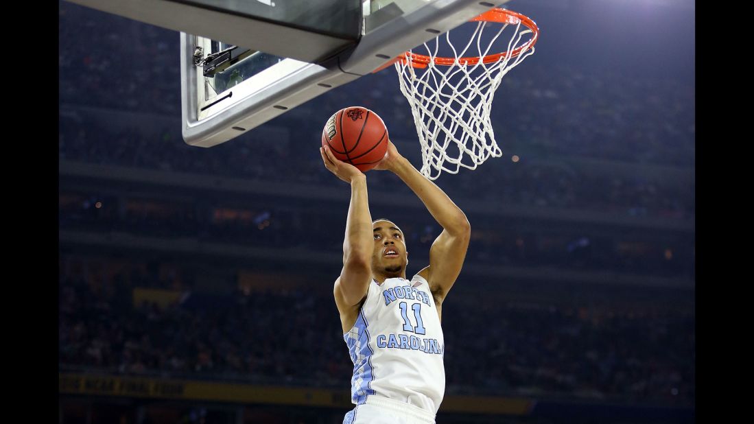 Brice Johnson goes up for an easy Tar Heels basket.
