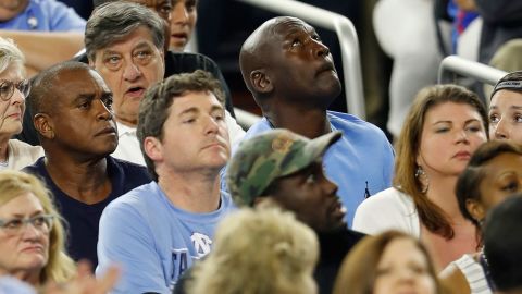 NBA legend Michael Jordan, who played for North Carolina, looks up at the scoreboard during the game.
