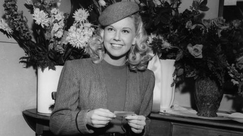 Doris Day in her dressing room on the set of "Romance on the High Seas" in 1947.  