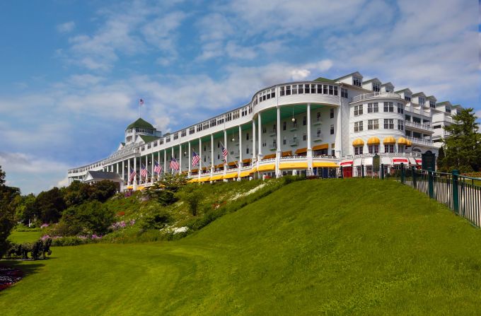 The Grand Hotel on Michigan's Mackinac Island opened in 1887. It was the result of a partnership between two railroads and a steamship navigation company.