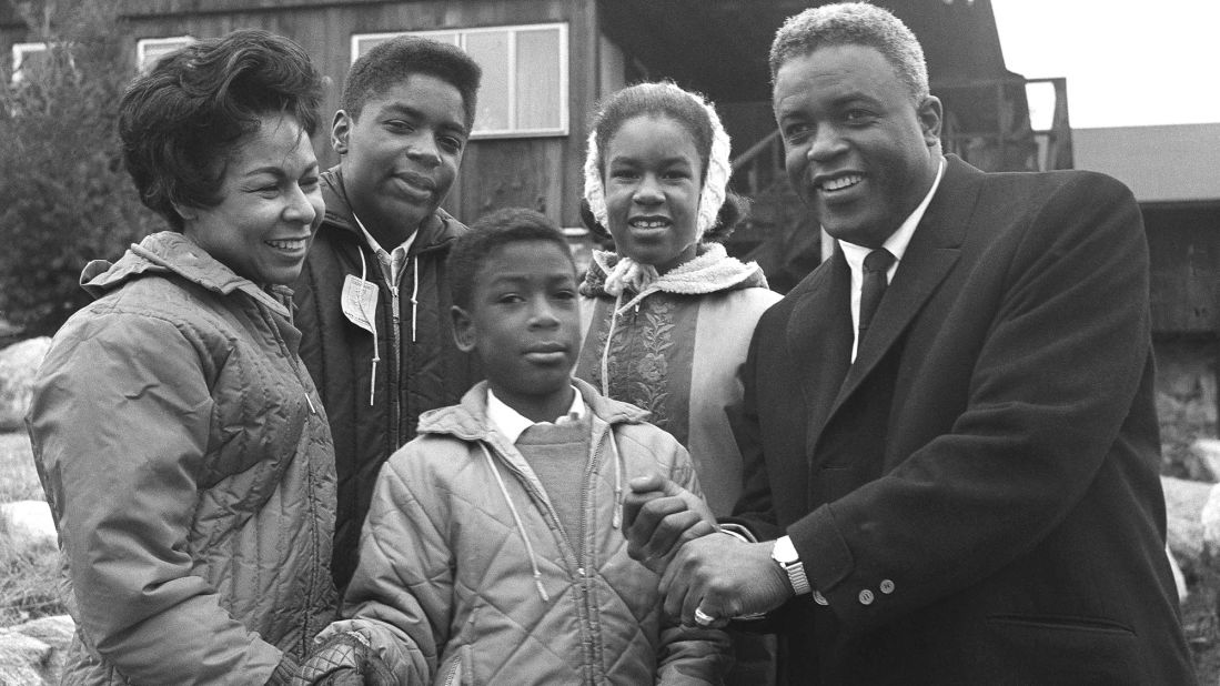 Robinson and his wife, Rachel, pose with their three children -- Jackie Jr., David and Sharon -- at their home in Stamford, Connecticut, in 1962.