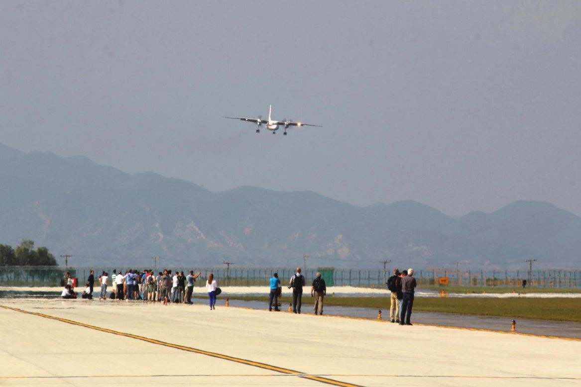 An Antonov An-24 makes its approach at North Korea's Wonsan Kalma International Airport. 