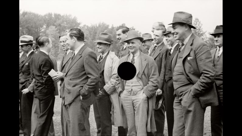Officials with the Resettlement Administration -- the New Deal agency that was absorbed by the FSA -- gather in Maryland in 1935.