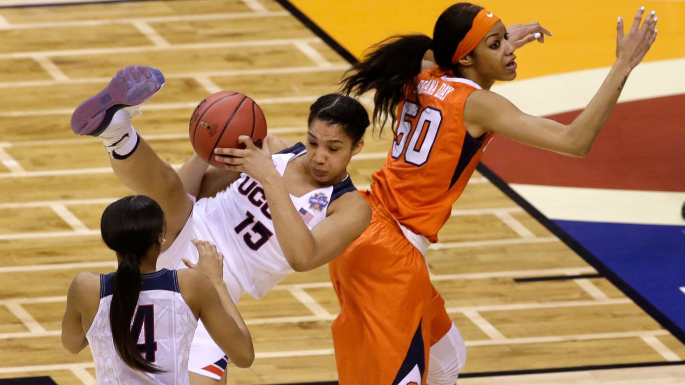 Connecticut's Gabby Williams intercepts a pass intended for Syracuse's Briana Day.