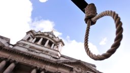 A noose is pictured during a demonstration outside the Old Bailey court in London, on February 26, 2014, ahead of the sentencing of Michael Adebolajo and Michael Adebowale for the killing of British soldier Lee Rigby in May 2013. Two Muslim extremists convicted of hacking British soldier Lee Rigby to death on a London street are due to be sentenced on Wednesday and face life in prison. AFP PHOTO / CARL COURT        (Photo credit should read CARL COURT/AFP/Getty Images)