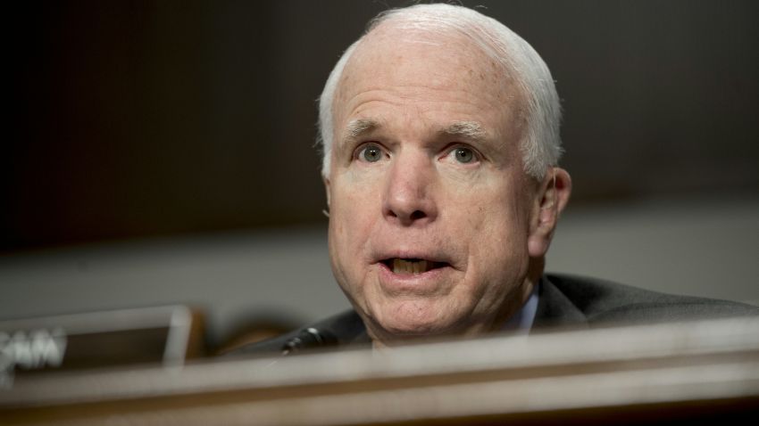 US Senator John McCain, Republican of Arizona and chairman of the Senate Armed Services Committee, speaks during a hearing on Capitol Hill in Washington, DC, February 9, 2016.
The global threat posed by the Islamic State group is still rising but US-based homegrown extremists pose the biggest danger to the homeland, Washington's top spy said February 9. In a report prepared for US lawmakers before he was due to address a Senate panel, Director of National Intelligence James Clapper said US-based extremists pose "the most significant Sunni terrorist threat."
 / AFP / Saul LOEB        (Photo credit should read SAUL LOEB/AFP/Getty Images)