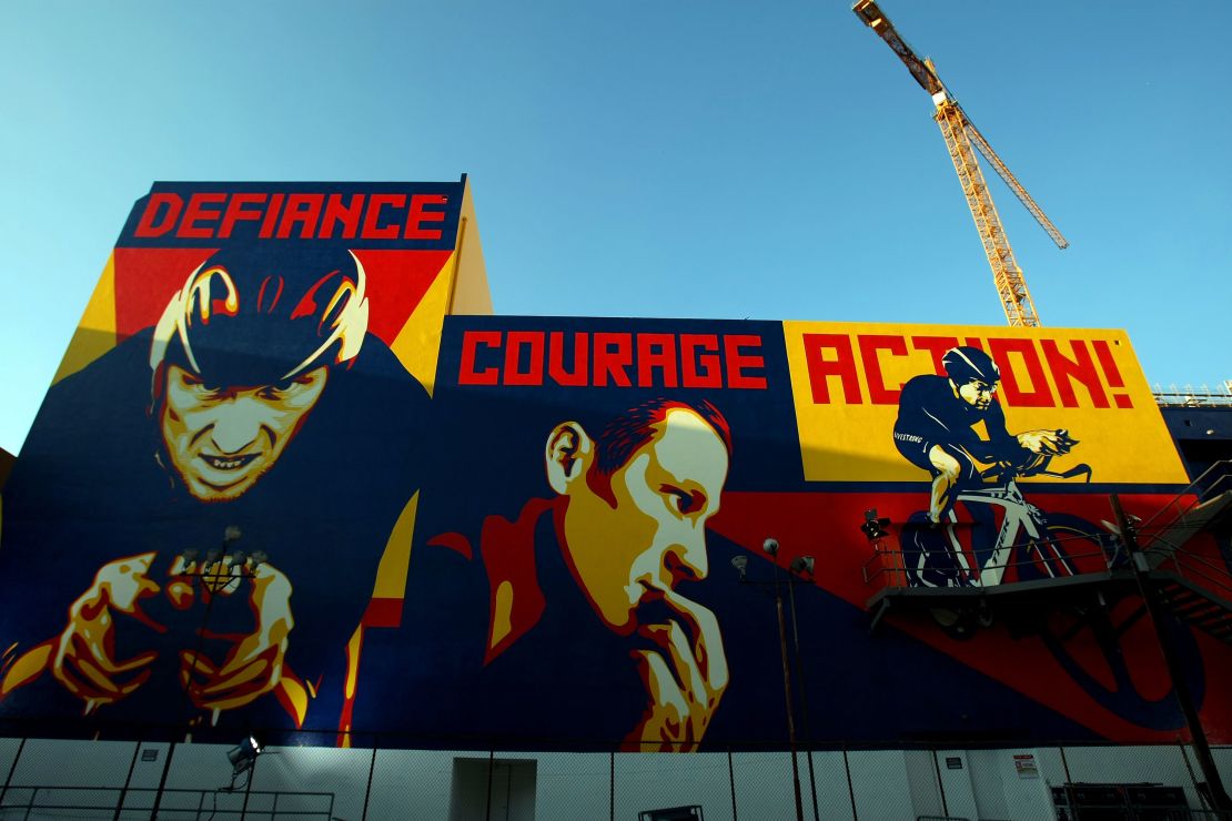 Art Murals are seen outside the Nike and the Lance Armstrong Foundation's Global Art Exhibition Hollywood, California.