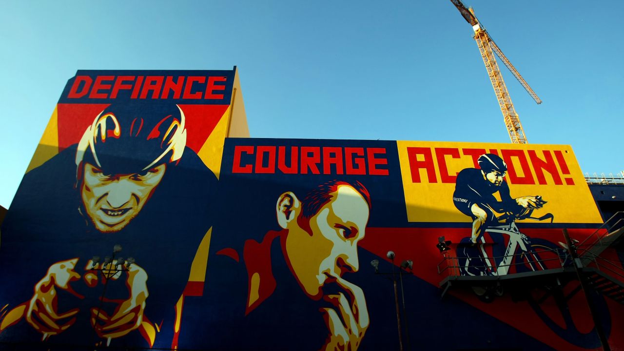 Art Murals are seen outside the Nike and the Lance Armstrong Foundation's Global Art Exhibition Hollywood, California.