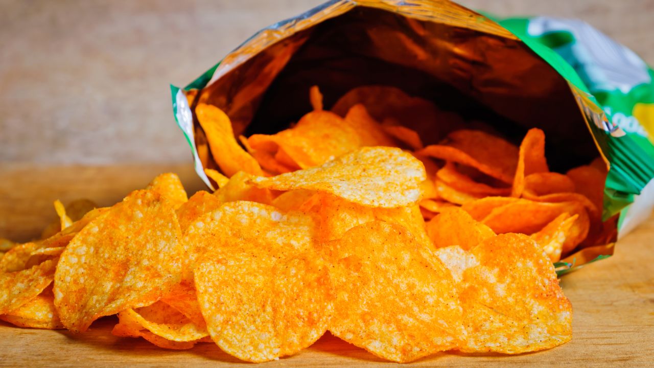 A small bag of potato chips has about 155 calories, which could come off with about 30 minutes of jumping jacks.