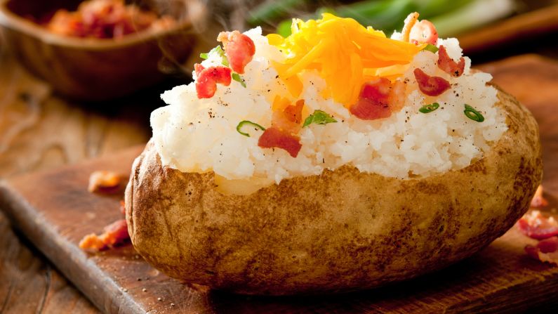A baked potato has about 160 calories -- and that doesn't include all the gooey, crunchy toppings. With 30 minutes of pushups, you could break even.
