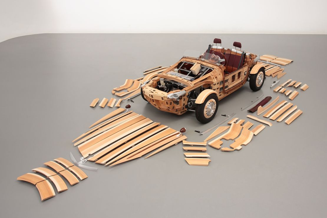 The car is built using 86 wooden panels
