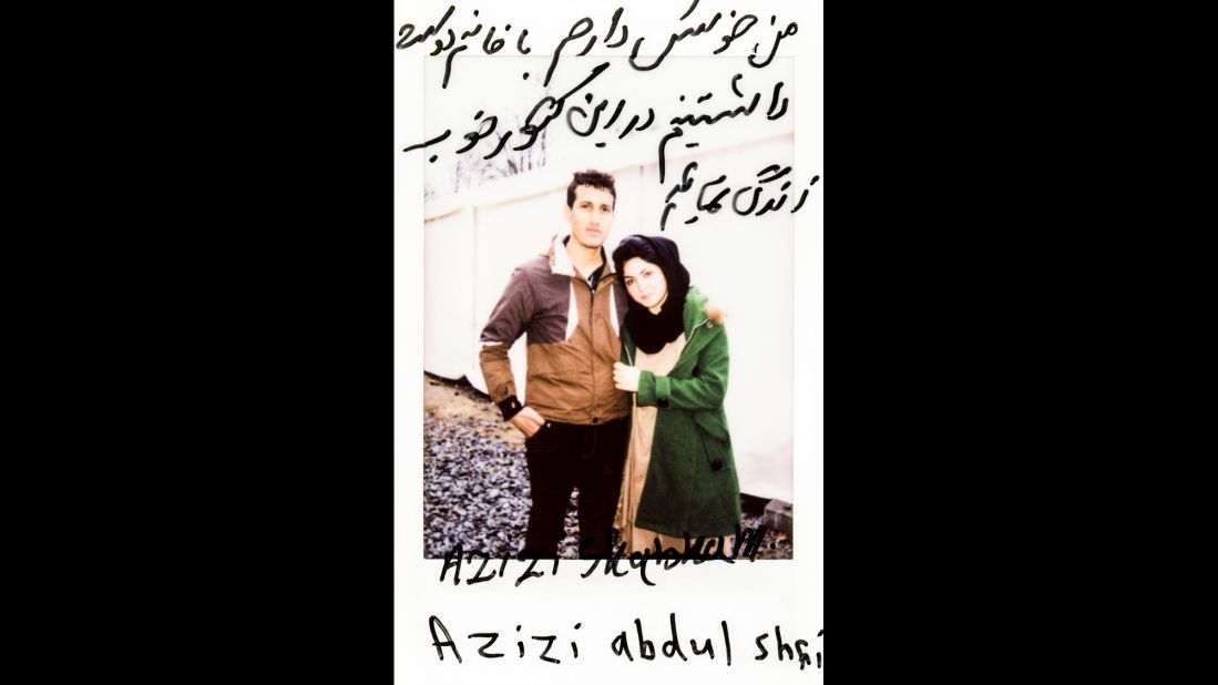 Azizi Shabnan and Azizi Abdul Shahi pose together. The translation: "I would like to live my life with this lovely woman in this nice country."