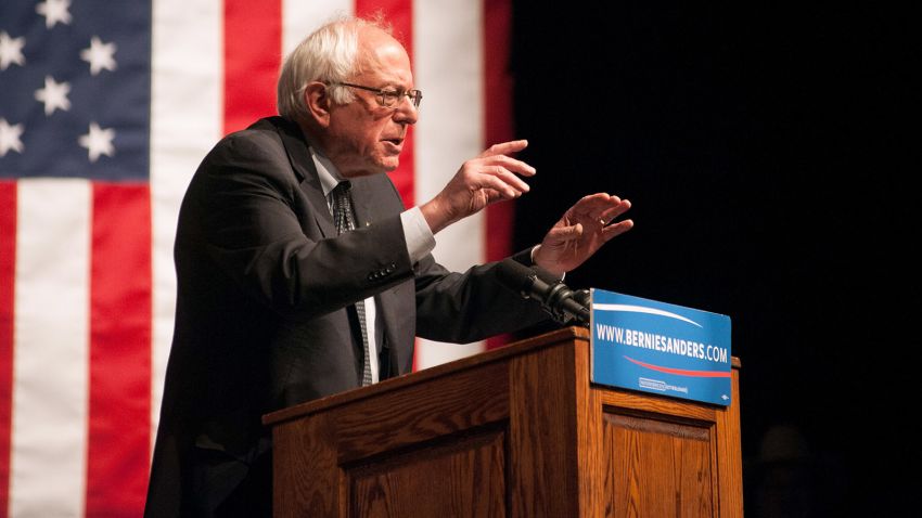 Bernie Sanders (D-VT) speaks during a rally on April 5, 2016 in Laramie, Wyoming.
