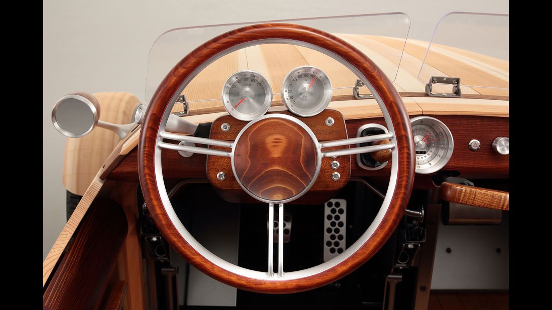The designers also used aluminum on the wheel caps, seat frames and steering wheel. 