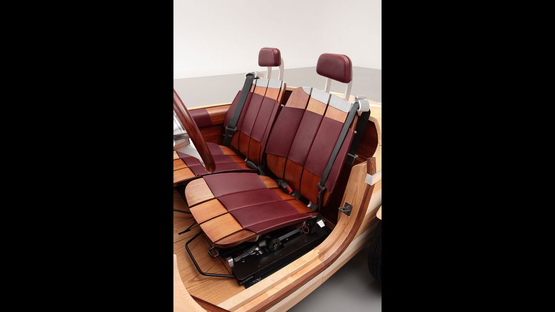 The interior of the car is also composed primarily of wood, but it features leather finishes at some parts for comfort. 