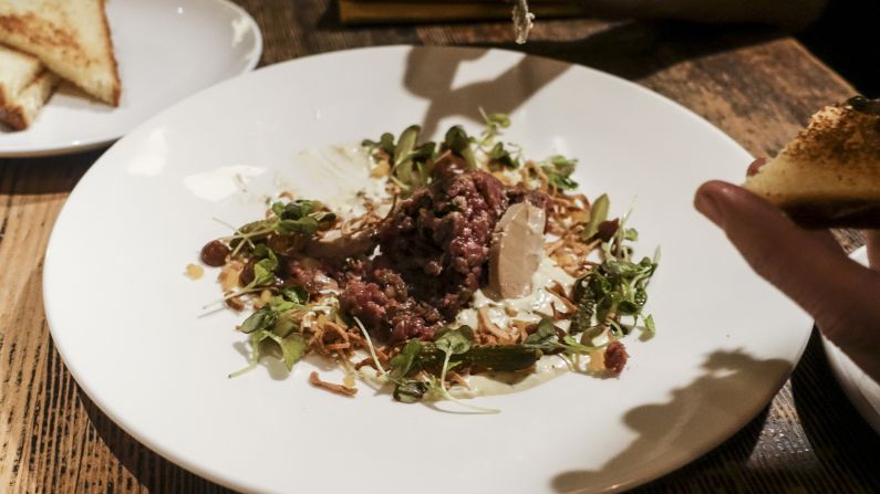 Longman & Eagle's beef tartare is prepared with a variety of locally sourced ingredients.