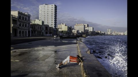 Ahmed Aguero exercises every morning in Havana's famous Malecon.