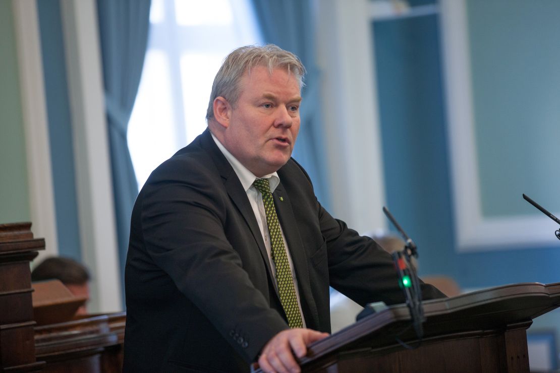 Sigurdur Ingi Johannsson, Iceland's new prime minister, speaks at the Parliament in Reykjavik, Iceland, on Thursday.