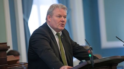 Sigurdur Ingi Johannsson, Iceland's new prime minister, speaks at the Parliament in Reykjavik, Iceland, on Thursday.