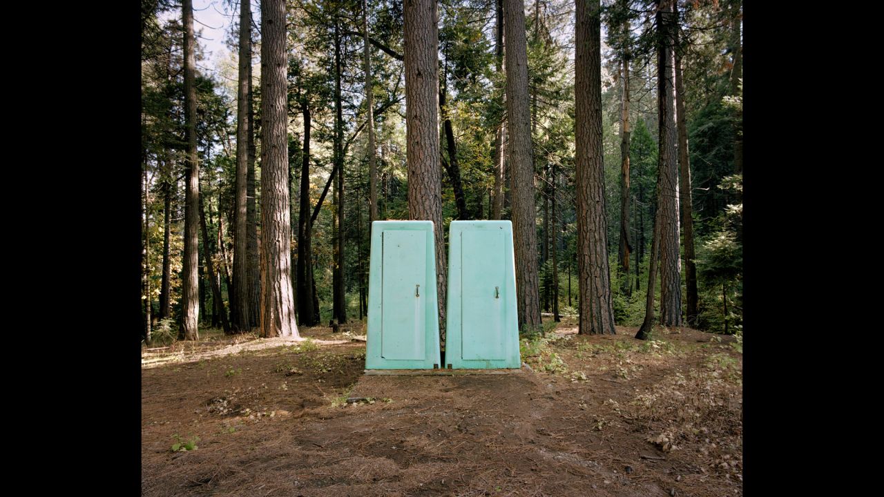 These portable bathrooms are off Highway 41 in Fish Camp, California.