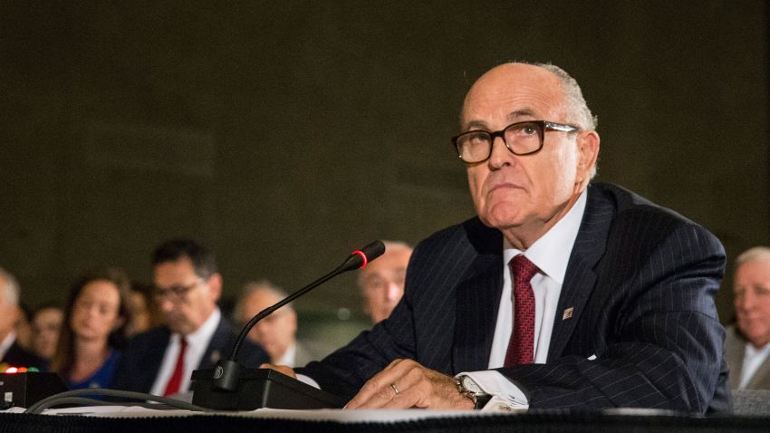Former Mayor of New York City Rudy Giuliani testifies at a U.S. House of Representatives Committee on Homeland Security hearing at the National September 11 Memorial and Museum on September 8, 2015 in New York City. 