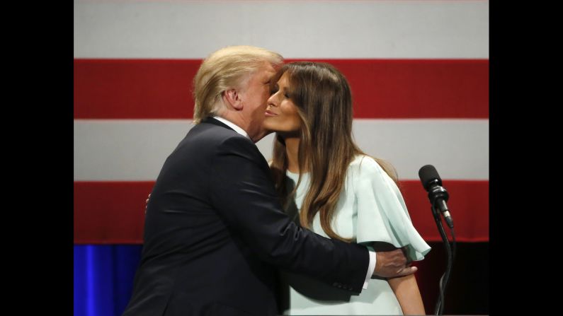 Republican presidential candidate Donald Trump embraces his wife, Melania, at a campaign event in Milwaukee on Monday, April 4. She delivered her longest speech of the campaign on the eve of the Wisconsin primary, <a href="http://www.cnn.com/2016/04/04/politics/melania-trump-donald-trump-wisconsin/" target="_blank">touting her husband as a fighter.</a>