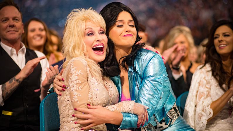 Pop star Katy Perry hugs singer Dolly Parton at the Academy of Country Music Awards on Sunday, April 3. The two <a href="http://www.cnn.com/2016/04/04/entertainment/acm-2016-feat/index.html" target="_blank">performed together </a>during the show.