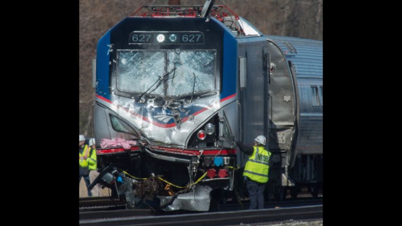 Staff members of the National Transportation Safety Board inspect the engine of Amtrak Train 89, which <a href="http://www.cnn.com/2016/04/04/us/amtrak-crash-philadelphia/" target="_blank">crashed into a backhoe and derailed</a> in Chester, Pennsylvania, on Sunday, April 3. The crash killed two construction workers, a source close to the investigation said.